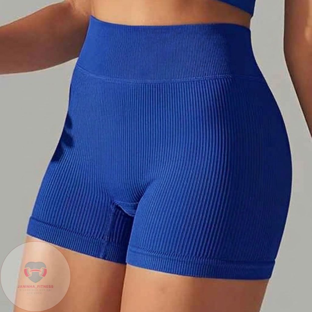Shorts Academia Feminino Canelado Seamless (Sem Costura) Premium Zero Transparência Cintura Alta Crossfit Corrida Yoga V