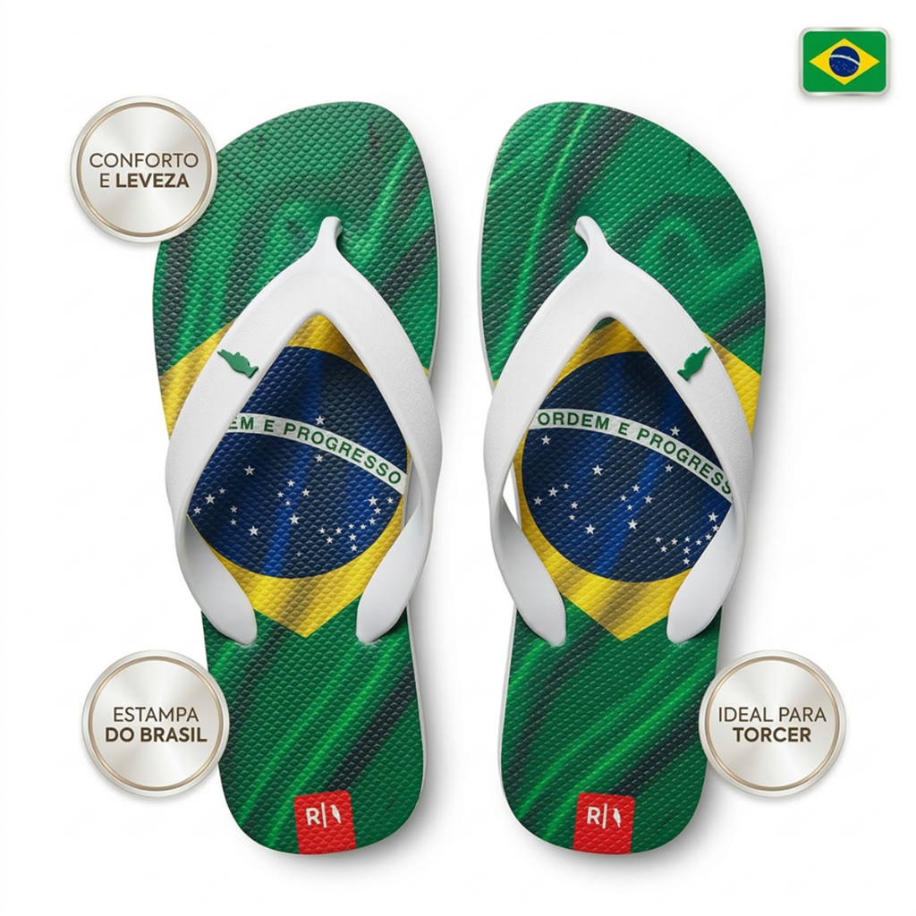 Chinelo Masculino Reserva Original Brasil Seleçao Brasileira Copa do Mundo Confortavel Macio