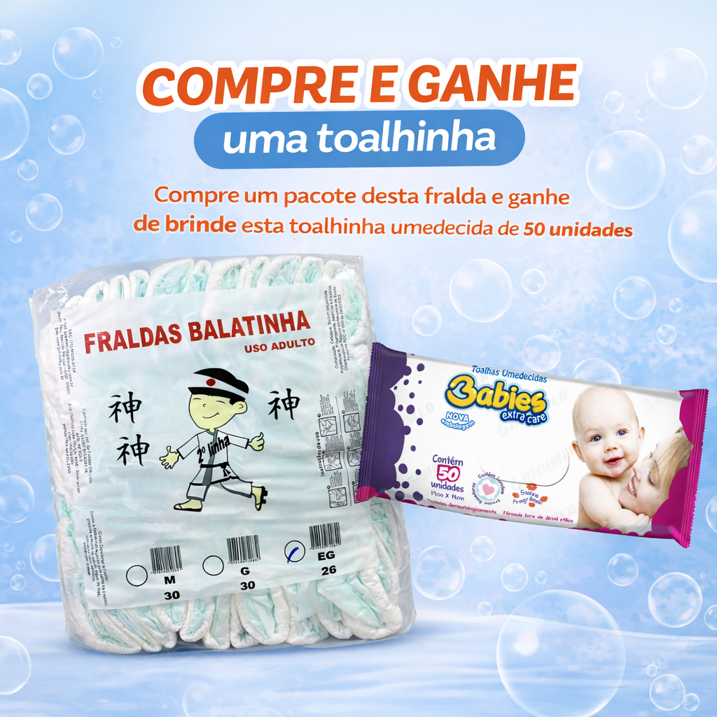 Fralda descartável Geriatrica EG26 Balatinha + toalhinha 50un em Oferta na Shopee