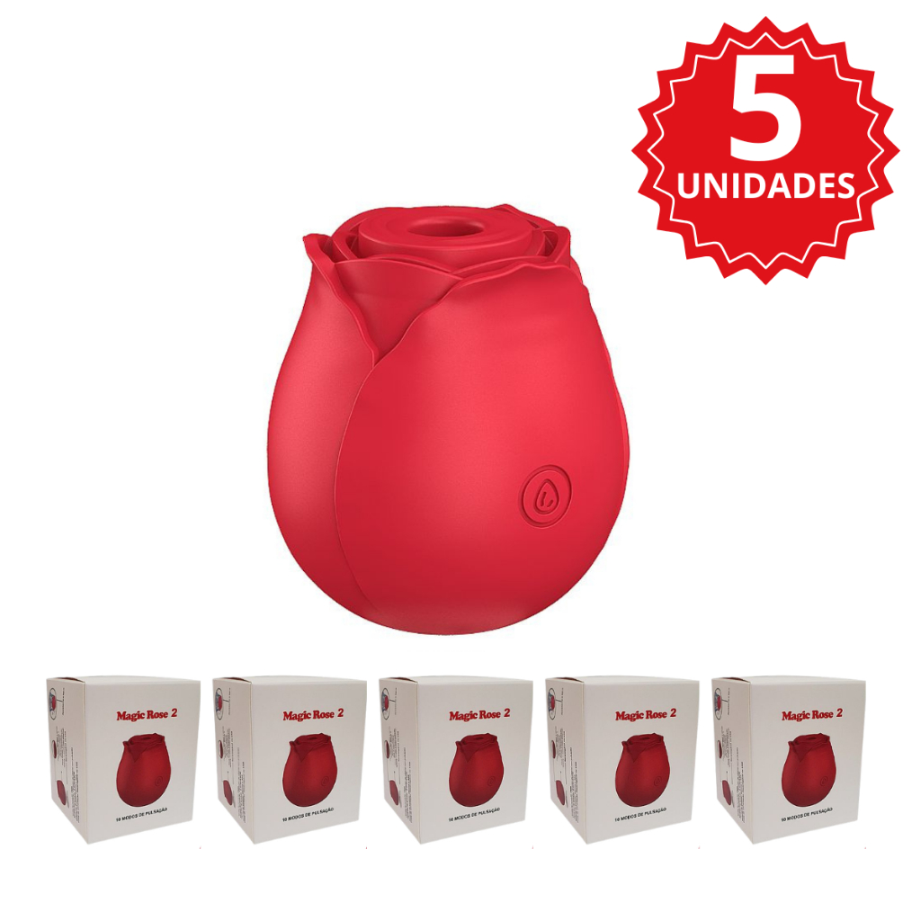 KIT 5 Vibrador Sugador de Clitóris FLOR ROSA Recarregável em formato rosa flor 10 modos de sucção Sex Shop