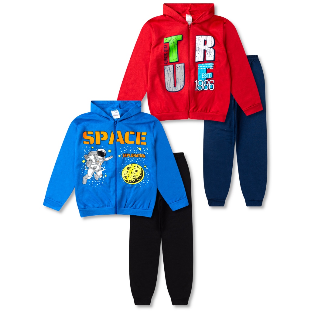 2 Conjuntos de Moletom Juvenil Masculino Roupa Inverno Menino 4 Peças - 2 Agasalhos e 2 Calças