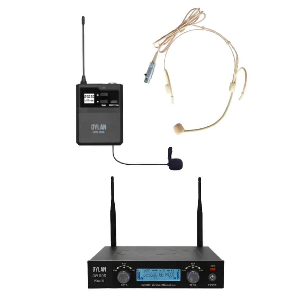 Sistema Transmissão Sem Fio Uhf Dylan Dw903 Power 100 Canais Bodypack + Headset + Lapela