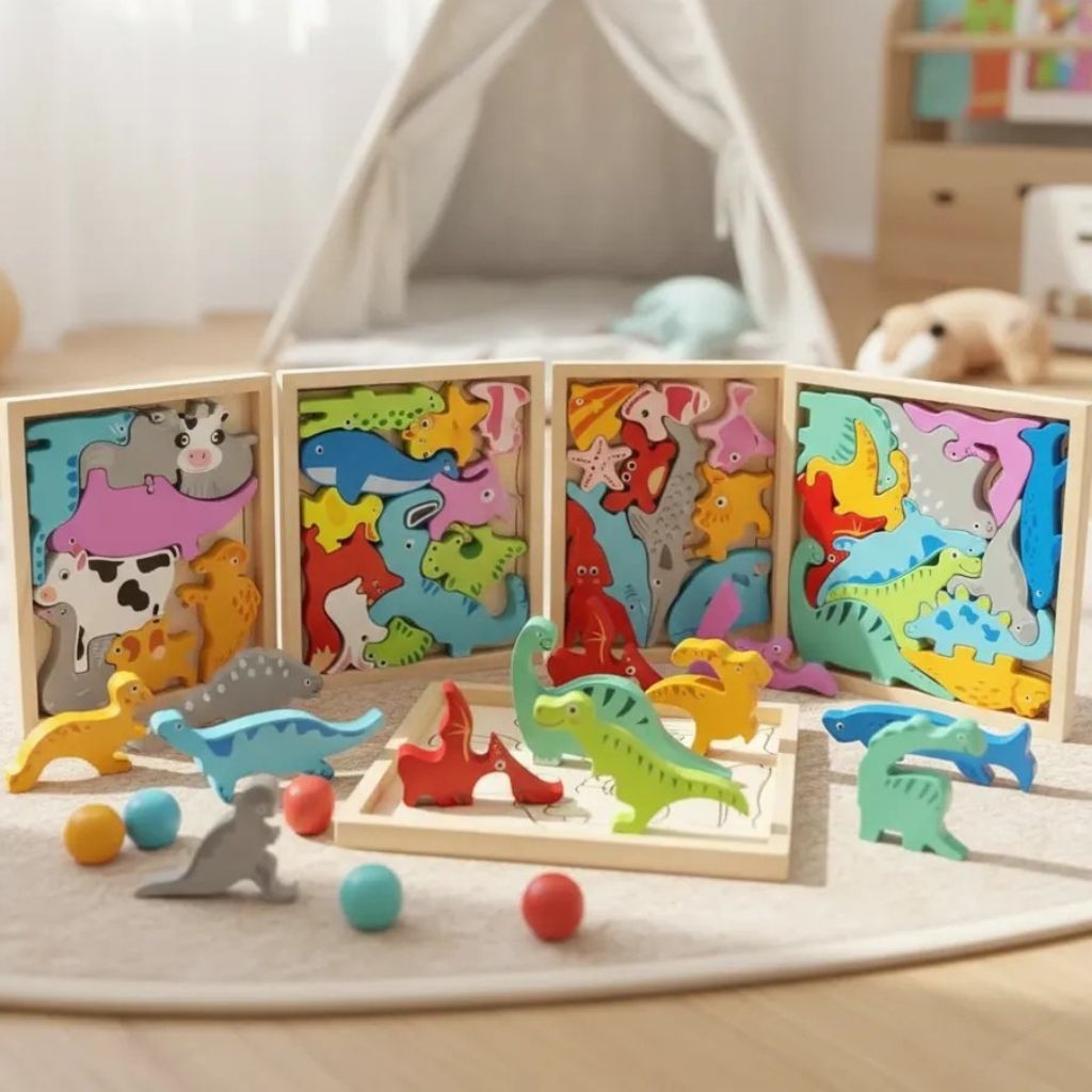 Quebra Cabeça Encaixe Divertido 3D Jogo da Velha MDF Educativo Brinquedo Bebê Pedagógico Sensorial