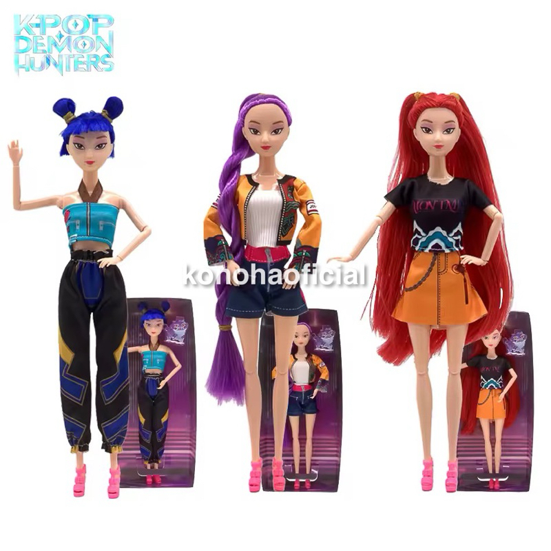 3 Bonecas Guerreiras K-Pop Rumi Mira Zoey Demon Hunters Huntrix Figuras de Ação Articuladas Colecionáveis