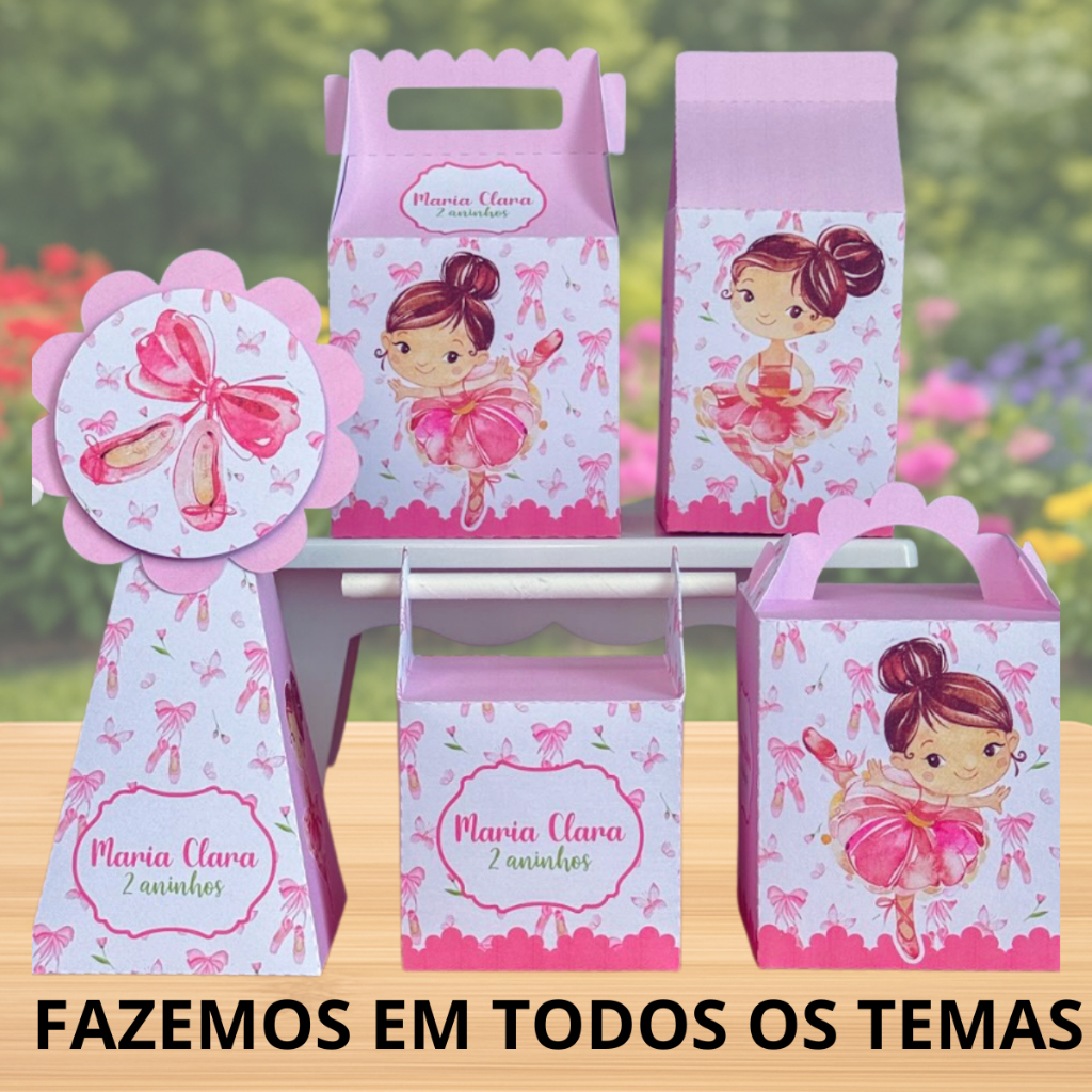 Kit Caixinhas Bailarina Personalizadas Lembrancinha Festa Infantil Aniversário Menina Pegue e Monte.