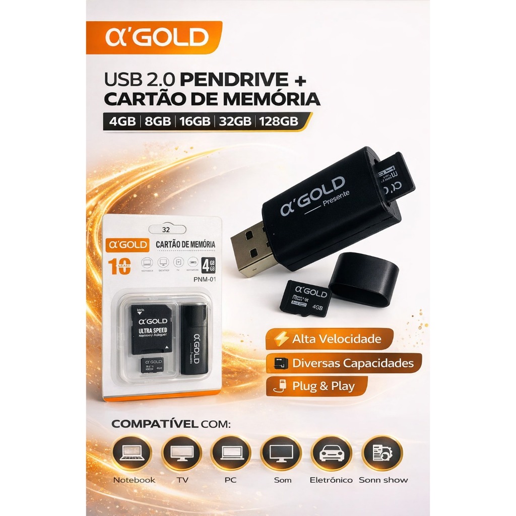 Cartão Micro SD A' GOLD Classe 10 para Transferência Rápida de Dados