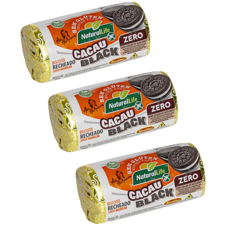 KIT 3 Biscoito Cacau Black sabor Baunilha Tipo Oreo Sem Glúten Zero Açúcar Vegano - Natural Life