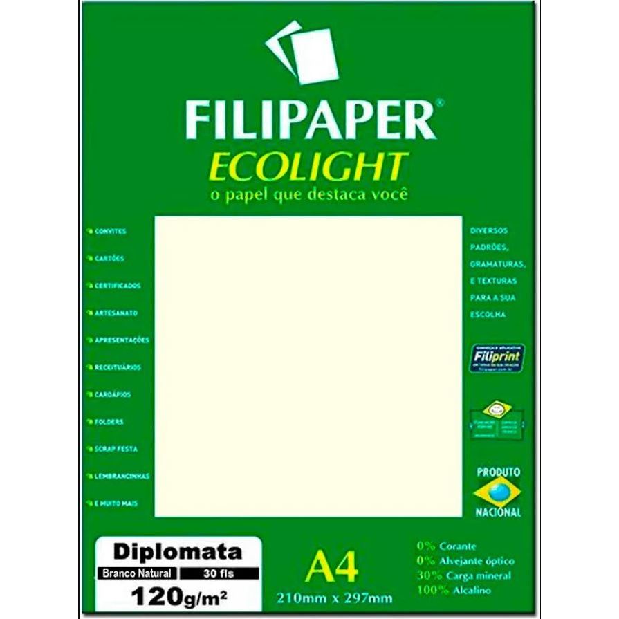 PAPEL FILIPAPER DIPLOMATA ECOLIGHT 120GRS BRANCO NATURAL