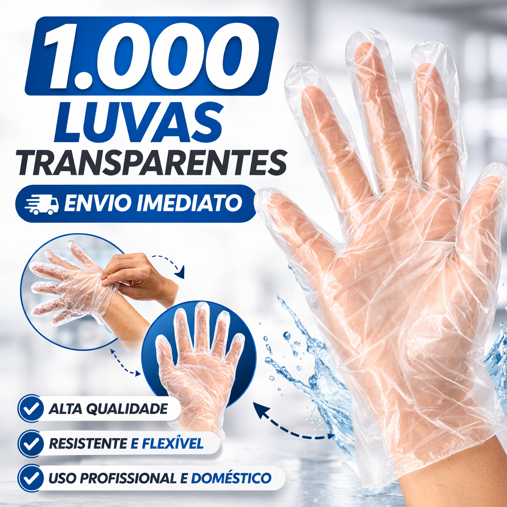 Kit Luva Descartável Plástica Com 1000 Unidades Talge Luva Plástica Transparente