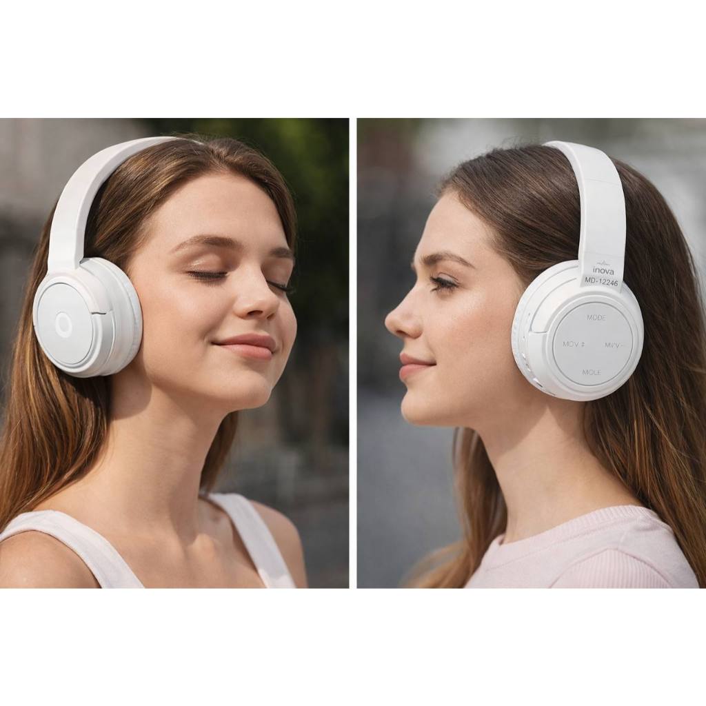 Fone Bluetooth Inova MD-12246 Sem Fio Headphone Wireless Preto Branco