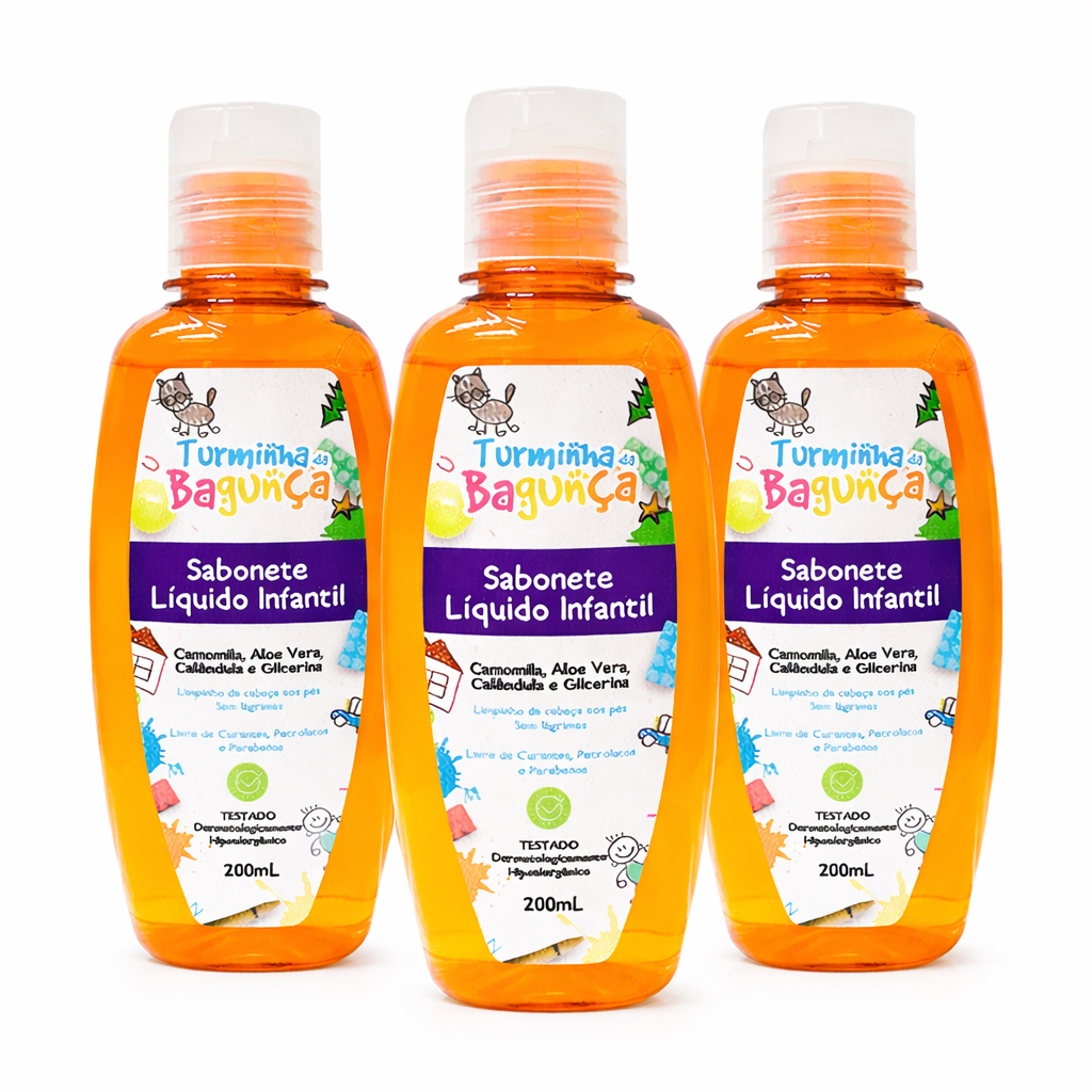 Kit com 03 Frascos de Sabonete Líquido Baby 200 Ml - Turminha Da Bagunça