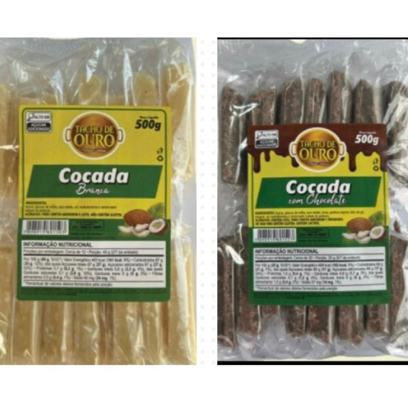 kit 2 cocada 500g branca e com chocolate tacho de ouro