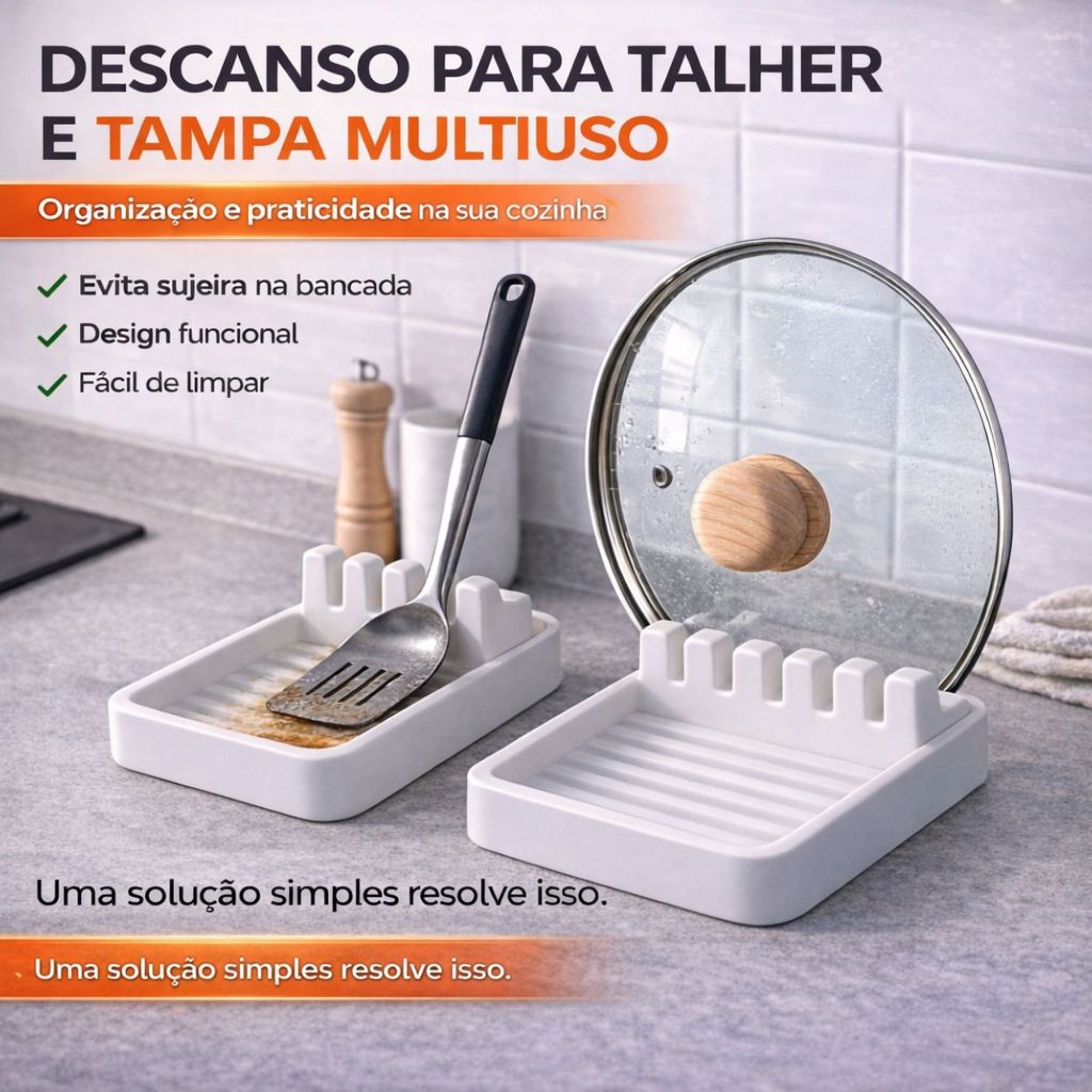 Descanso Para Talher e Tampa de Panela | Suporte Porta Colher e Espátula | Organizador de Bancada Cozinha em Oferta na Shopee