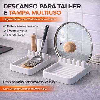 Descanso Para Talher e Tampa de Panela | Suporte Porta Colher e Espátula | Organizador de Bancada Cozinha em Oferta na Shopee