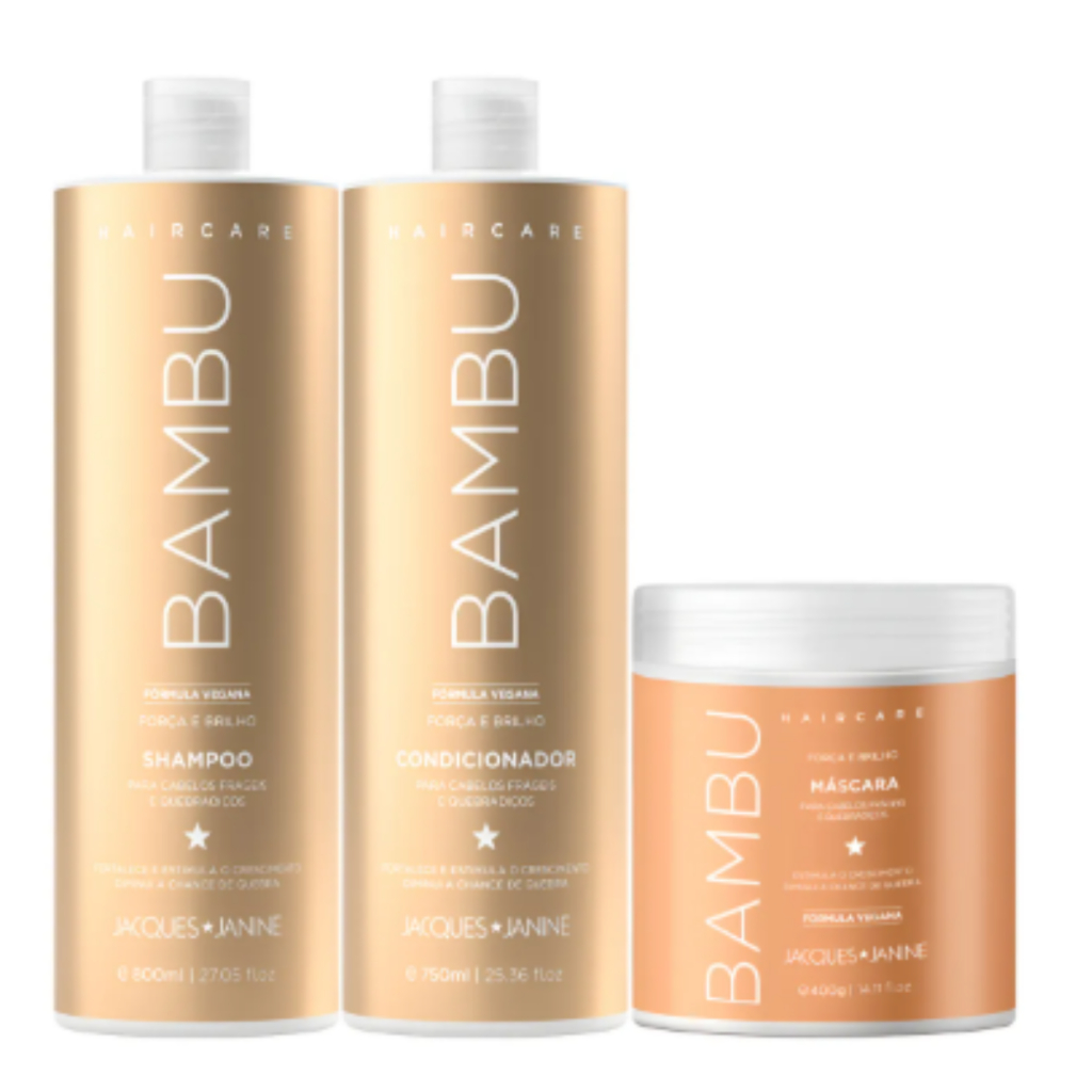 Kit Jacques Janine Bambu Profissional Shampoo Grande 800ml + Cond 750ml + Máscara Tratamento 400g
