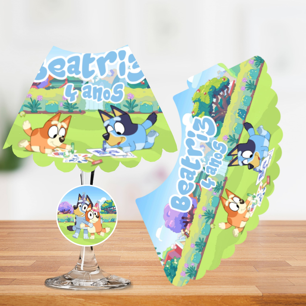 Cúpulas + apliques personalizados para abajur na taça centro de mesa- (SOMENTE CÚPULA) BLUEY E BINGO