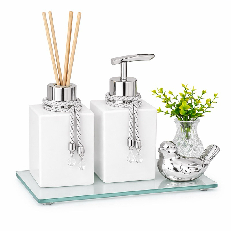 Kit Lavabo Completo Aromatizador e Saboneteira Com Bandeja Vaso Passarinho