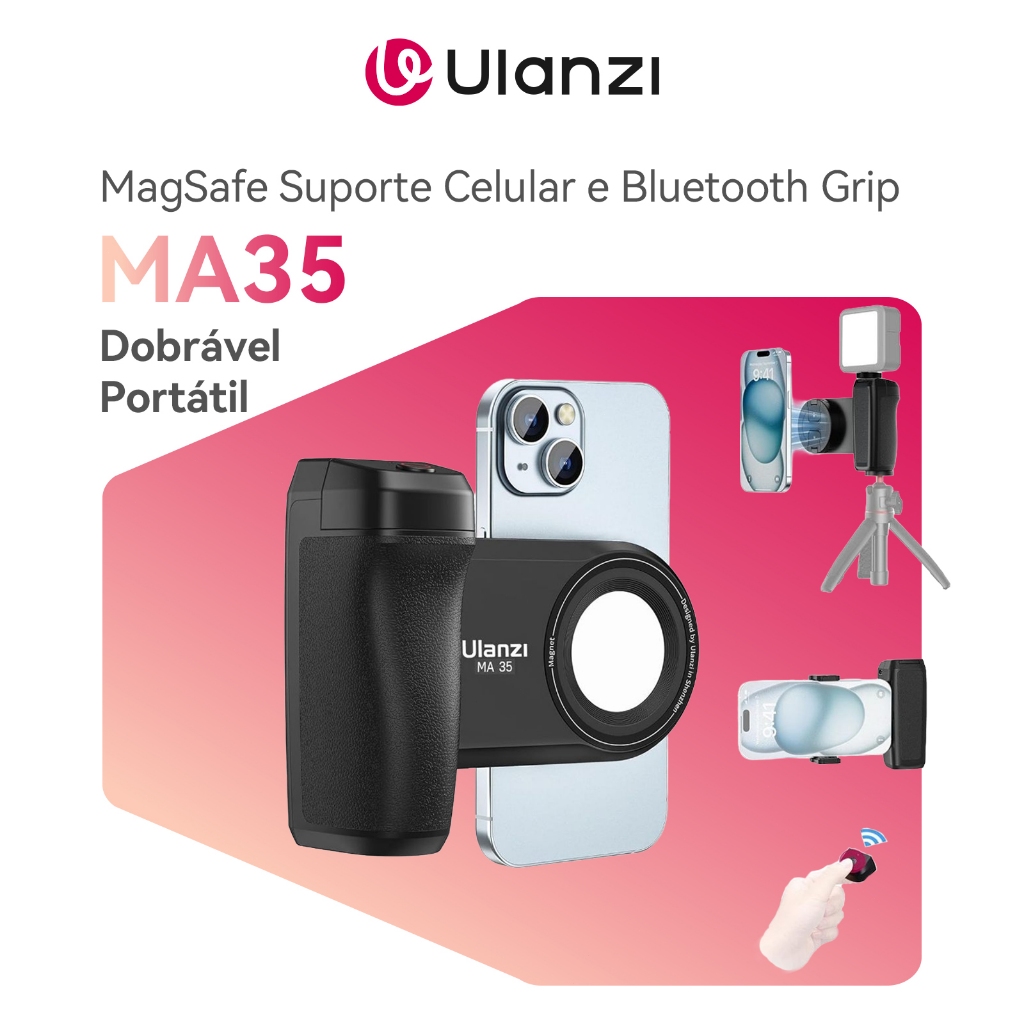 ULANZI MA35 MagSafe Suporte Celular 360° Dobrável Portátil Bluetooth Grip Para iPhone Samsung