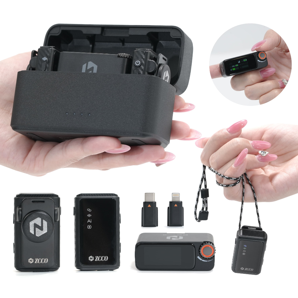 ZCCOBR M15 MAX Mic Lapela Kit Duplo Sem Fio Magnético c/ Redução Ruído IA, Gravação HD, p/ Android/iOS/Câmera/PC