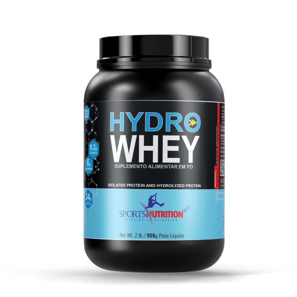 Hydro Whey Protein Hidrolisado 908g Morango Sports Nutrition Absorção Rápida