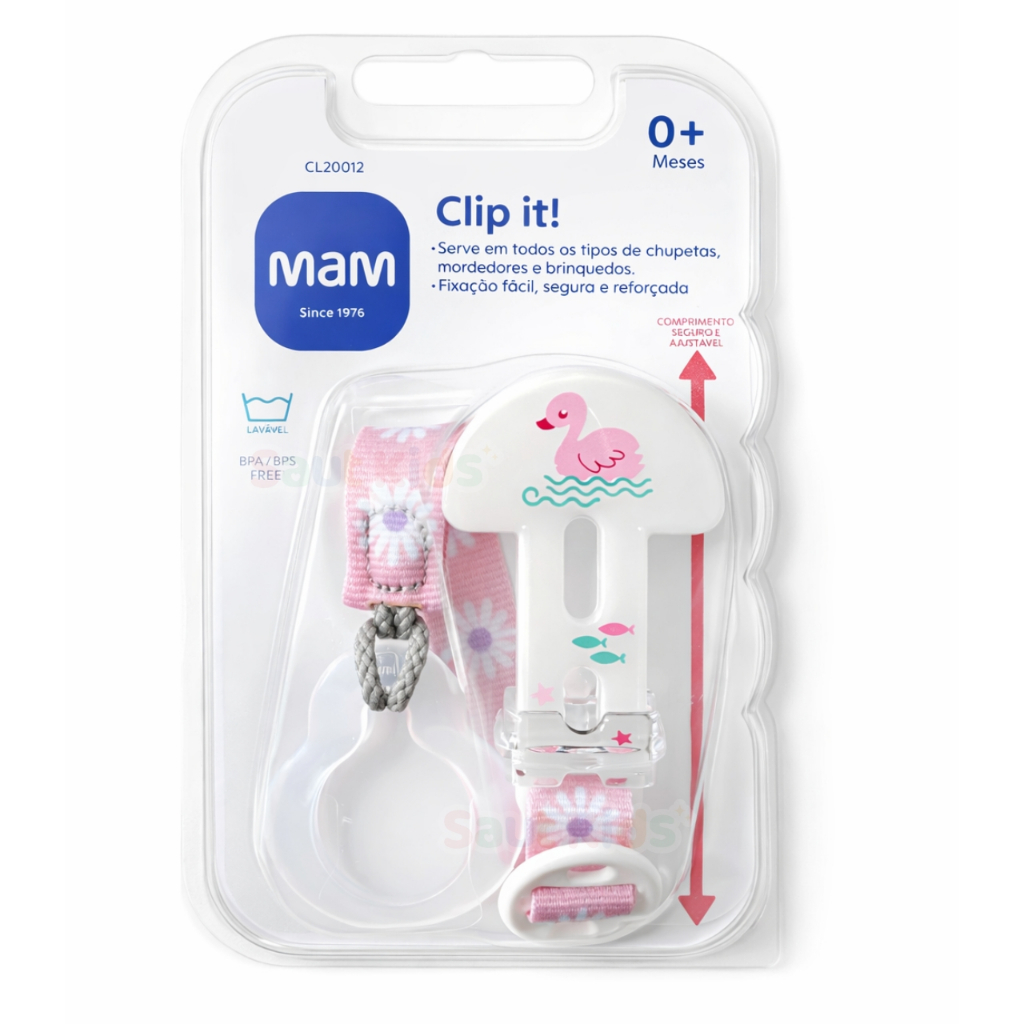 Prendedor de Chupetas MAM CLIP IT! c/ Anel Adaptador Silicone Bico Infantil Bebê Meninas