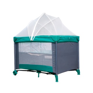Berço Cercado Infinity Premium Baby Cinza/Verde Desmontável em Oferta na Shopee