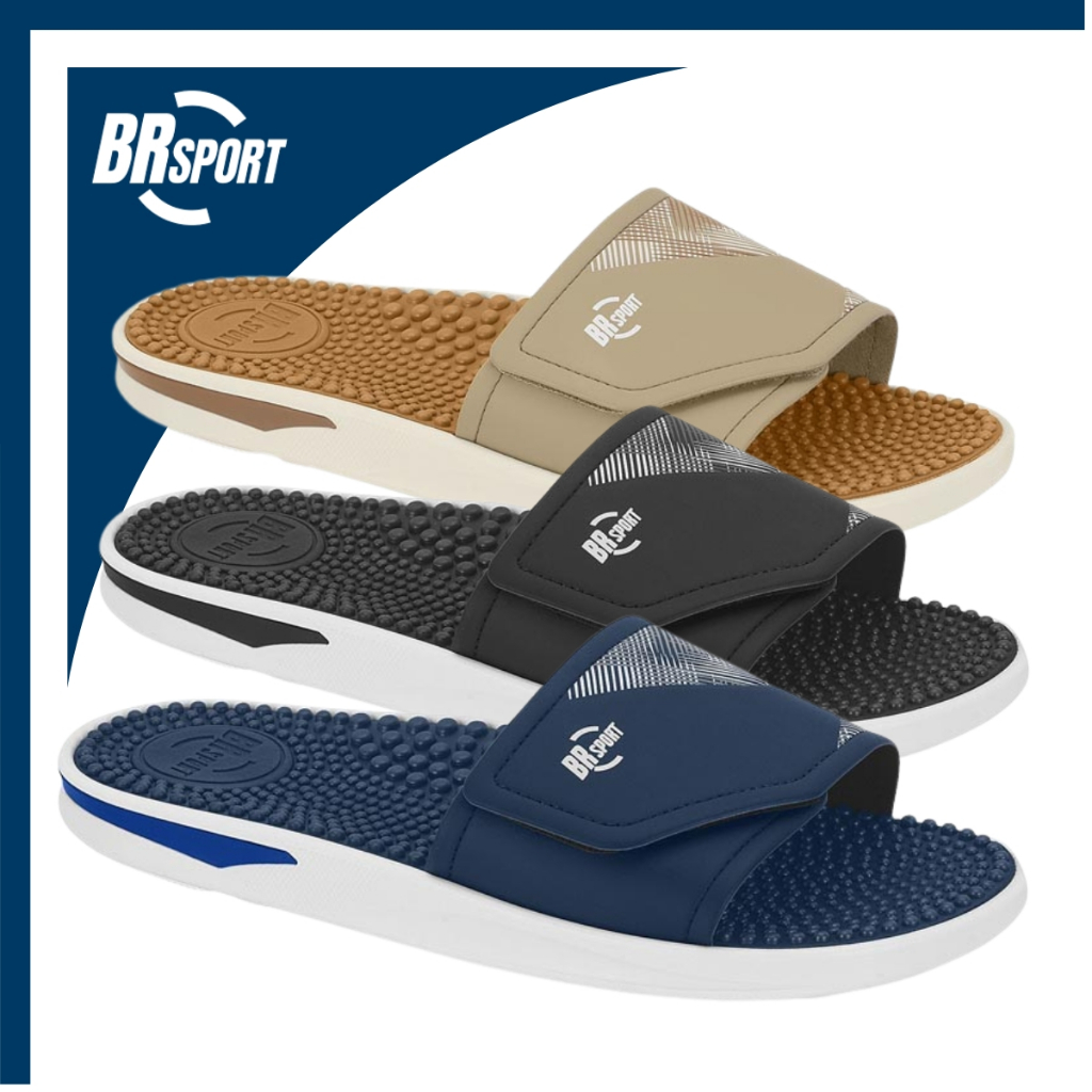 Chinelo Slide Masculino BR Sport Velcro Ajustável Calce Fácil Confortável Ortopédico Anatômico em Oferta na Shopee