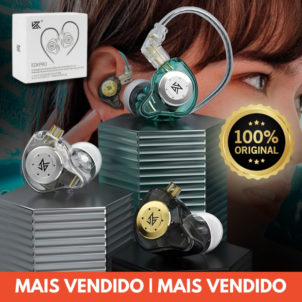 Fone de Ouvido Kz Edx Pro InEar Gamer Monitor Retorno Palco Driver Dinâmico Graves Potentes