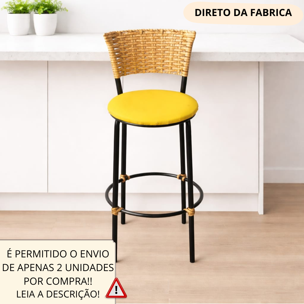 1 BANQUETA ALTA REVESTIDA EM FIBRA SINTETICA NA COR BANANA MESCLADA AREA GOURMET COZINHA BALCÃO em Oferta na Shopee