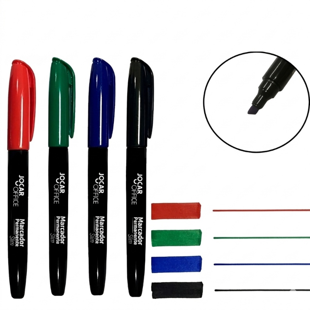 Caneta Marcador Permanente Slim - Jocar - 4 Cores