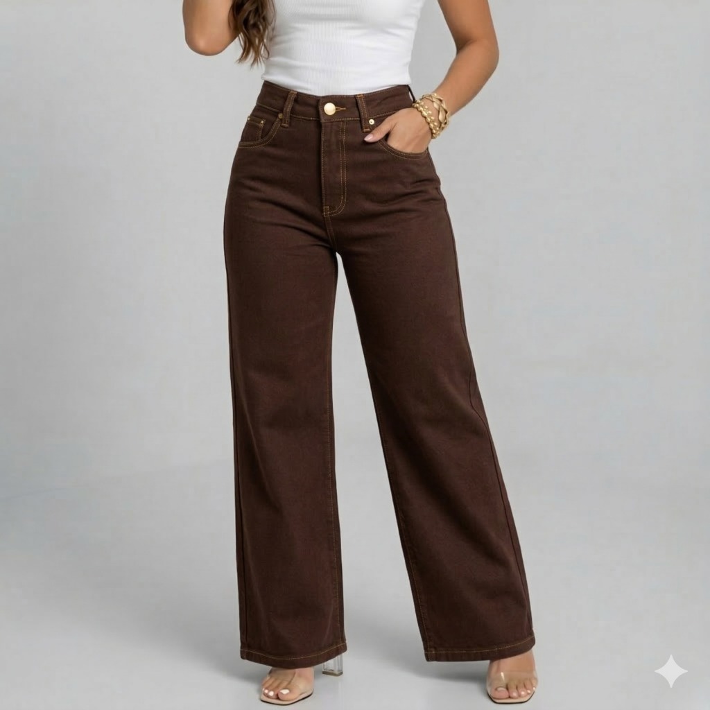 Calça jeans Wide leg  Cintura Alta em Oferta na Shopee
