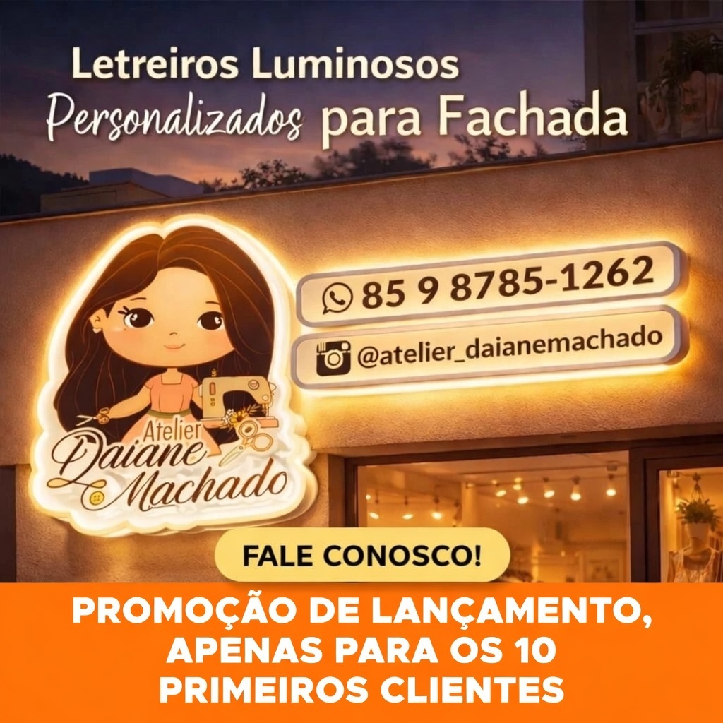 Letreiro Luminoso fachada de loja LED kit completo 60cm para Placa Comercial