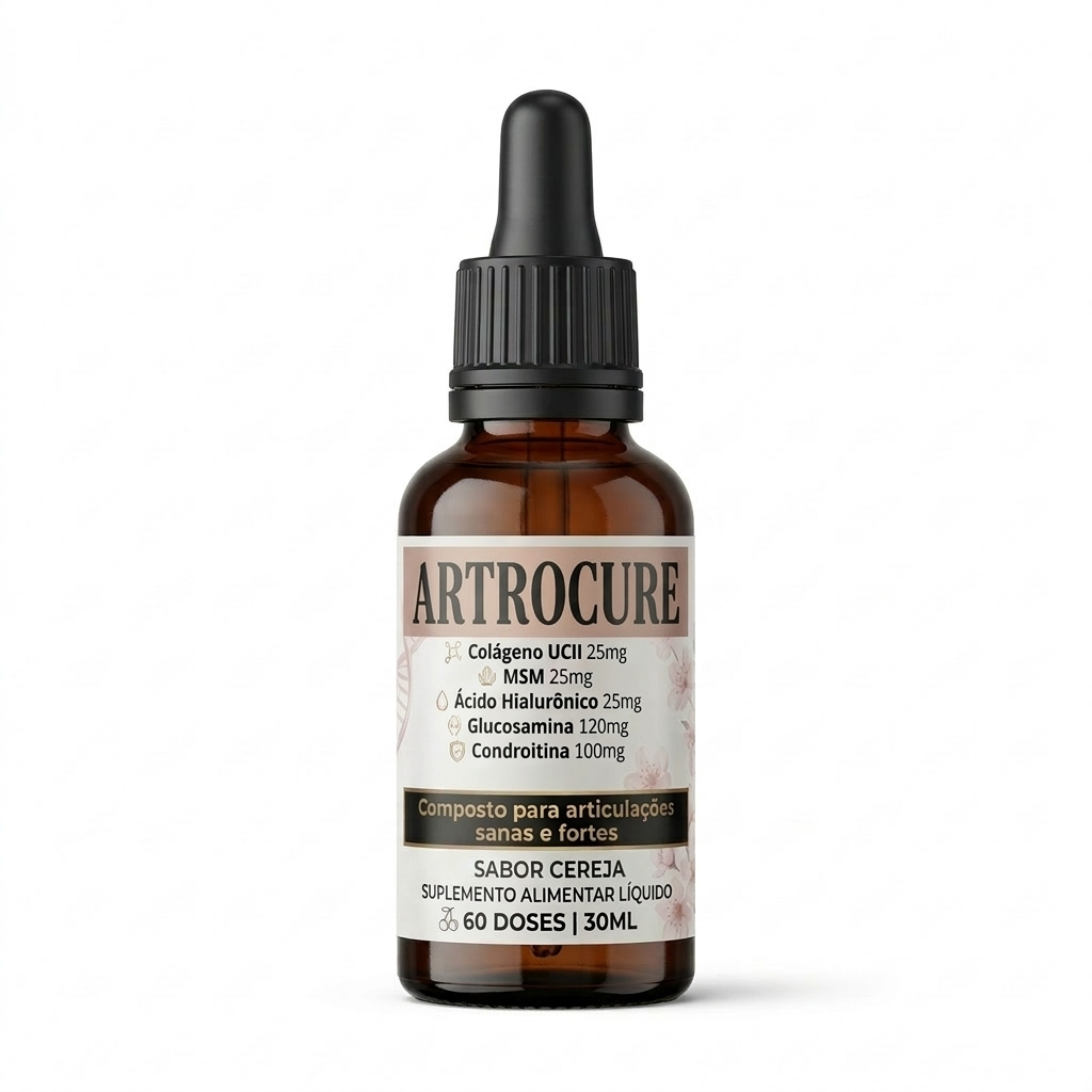 ARTROCURE Suplemento Para Articulações Condroitina Glucosamina Ácido Hialurônico MSM Colágeno UCII Sublingual Em Gotas