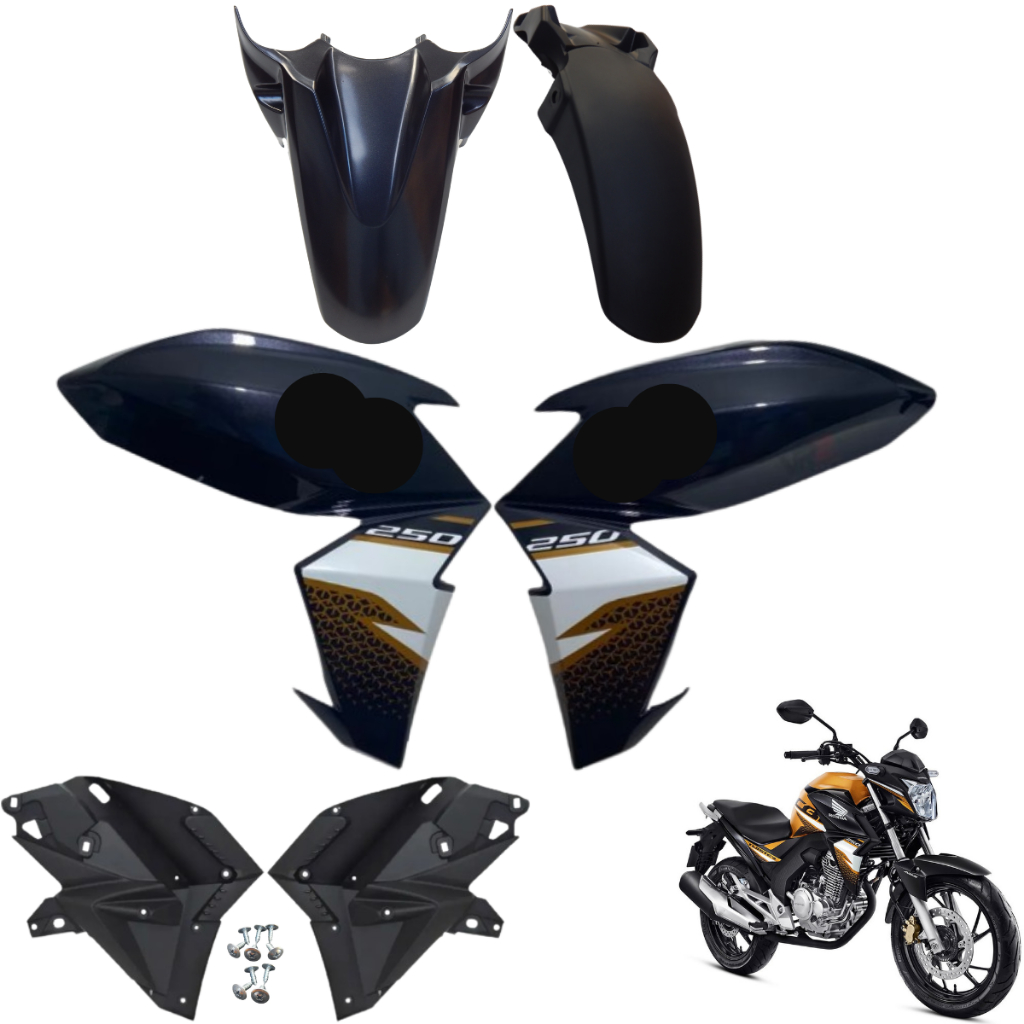 Kit Carenagem Cb 250F Twister 2016 Até 2022 / Aba (asa) do Tanque Complementos Paralama Dianteiro