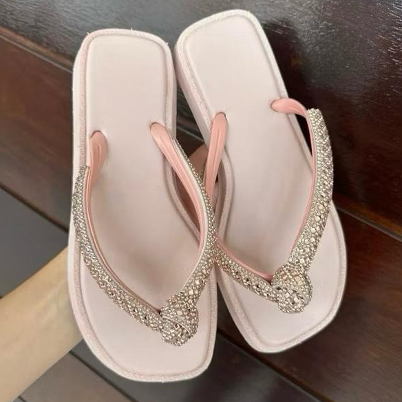 Sandália Rasteira Strass Nó Lançamento Feminino Tendência Luxo Chinelo Confortável