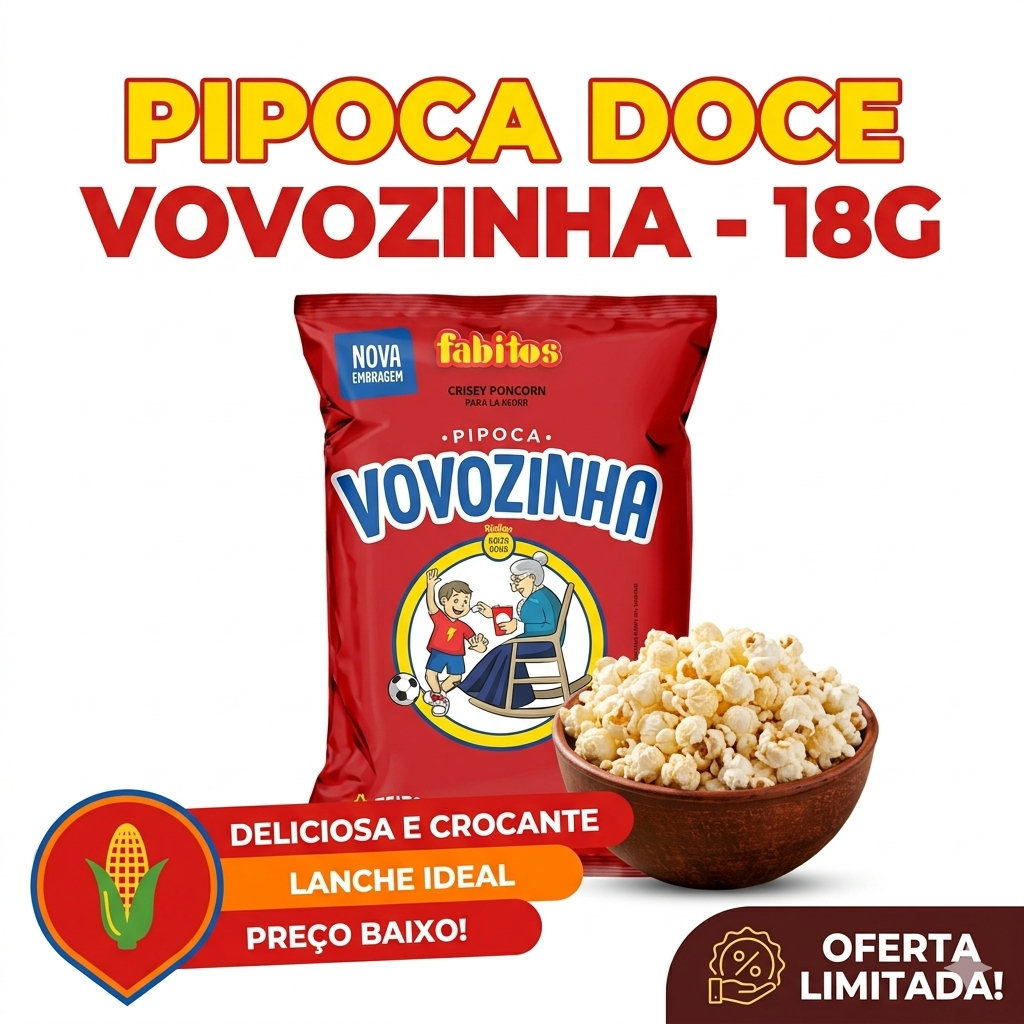 Pipoca Vovozinha Fabitos 18g Doce Original kits 10-20-30-40-50-60-80-100 Unidades