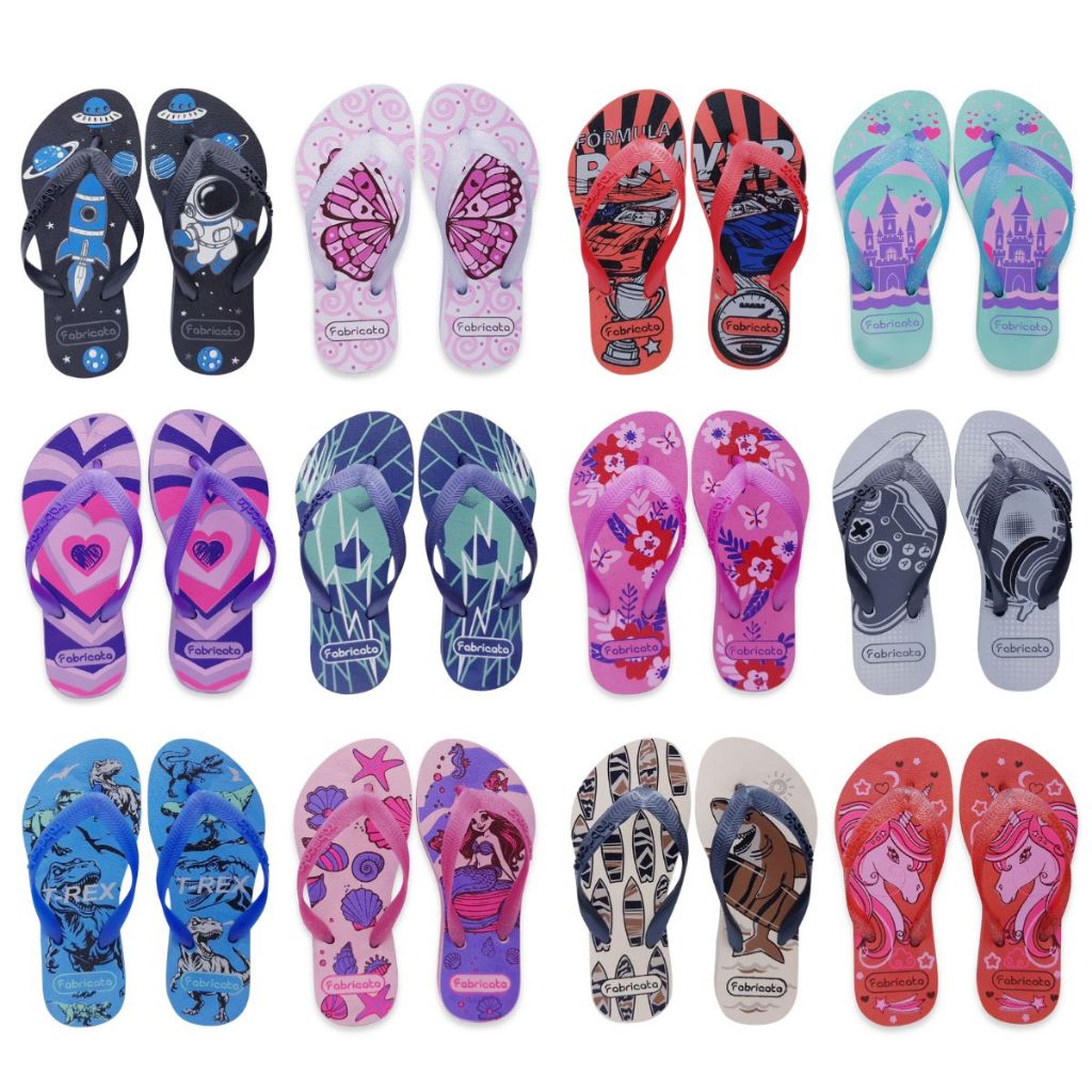 Kit 10 Pares Chinelo Sandália Rasteira Infantil MARCA FABRICATA Criança Estampado Menina Menino K37