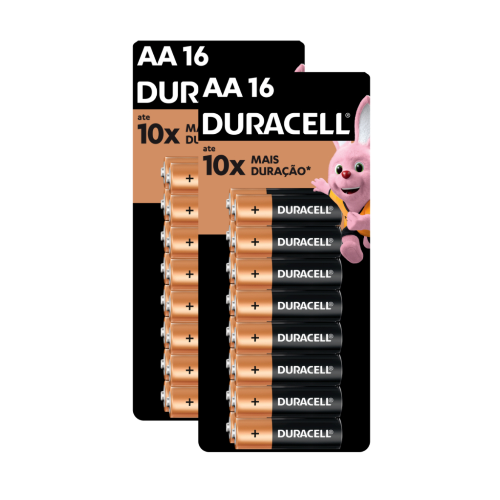Kit Pilha Alcalina AA com 16 Unidades 2 Cartelas - Duracell