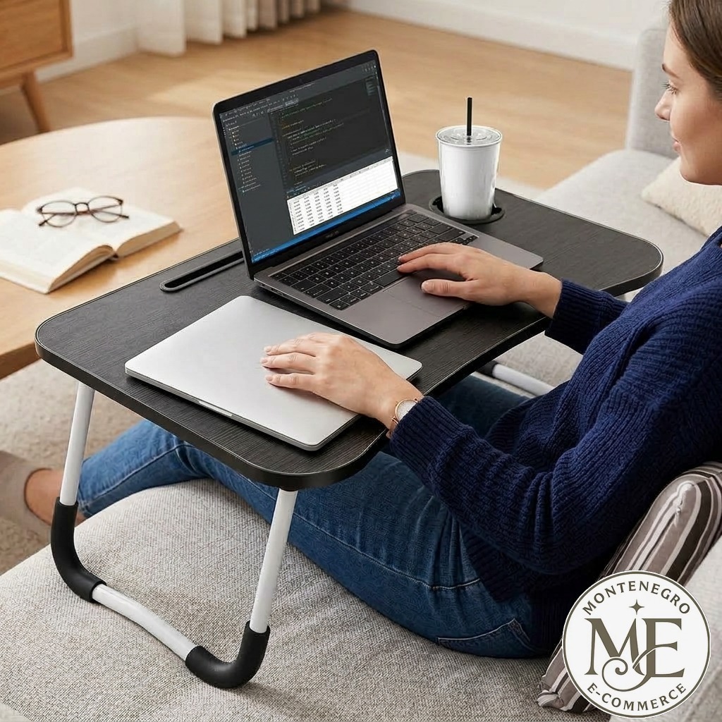 Mesa Dobrável Multiuso para Notebook – Bandeja Portátil com Suporte para Tablet e Porta-Copo, Uso em Sofá, Cama, Home Of