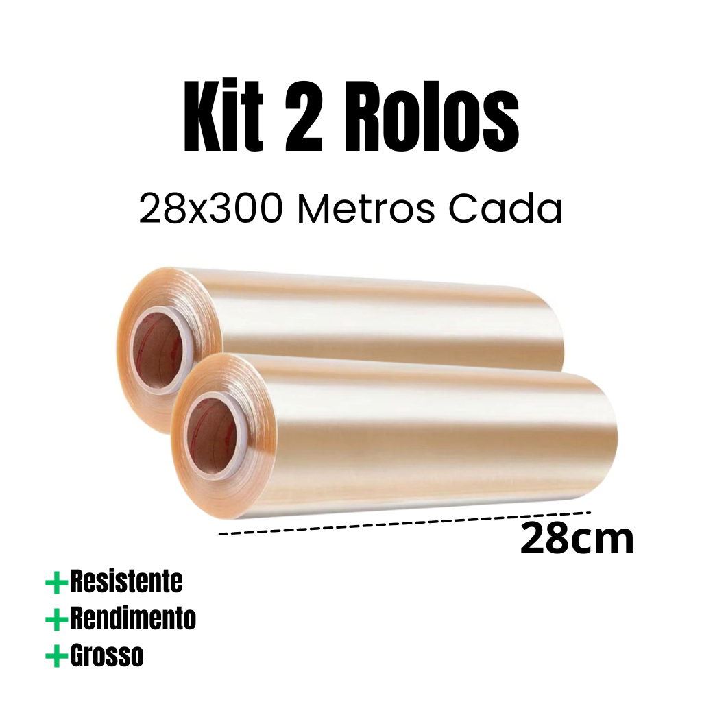Kit 2 Rolos Bobina Plastico Filme Pvc 28cm X 300 METROS Esticavel / Resistente