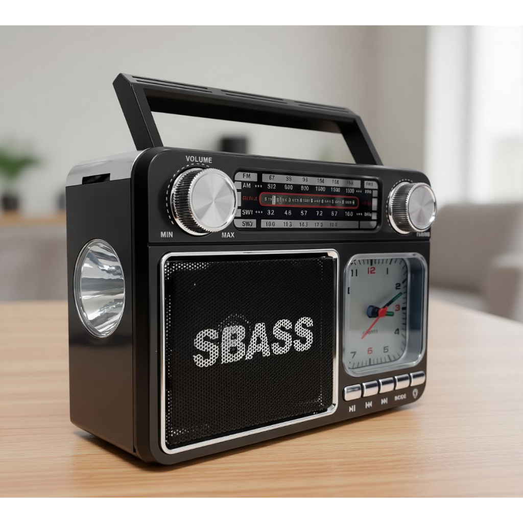 Rádio Sbass Retrô Vintage Portátil A Pilha E Tomada Am Fm Sw Pendrive Com Sd Usb Lanterna