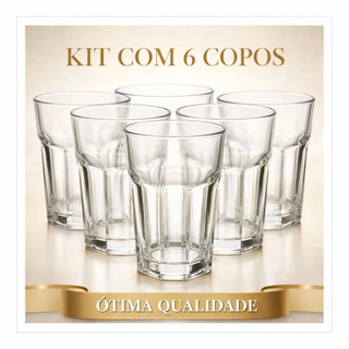 Conjunto Jogo 6 Copos de Vidro Reforçado Água Suco Refrigerante 310ml Mesa Posta Casa Restaurante