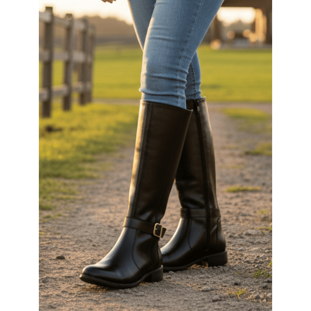 Bota Montaria Feminina Cano Médio Salto Grosso Confortável Elegante Bico Redondo