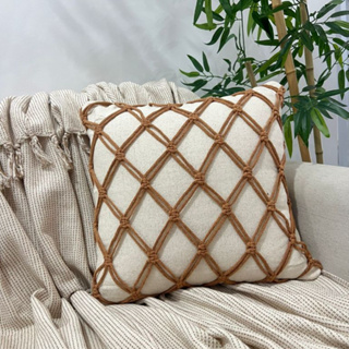 Capa Almofada Macrame Colorida Amarelo Crú Verde Trançada Artesanal Decorativa Moderno Rustica em Oferta na Shopee