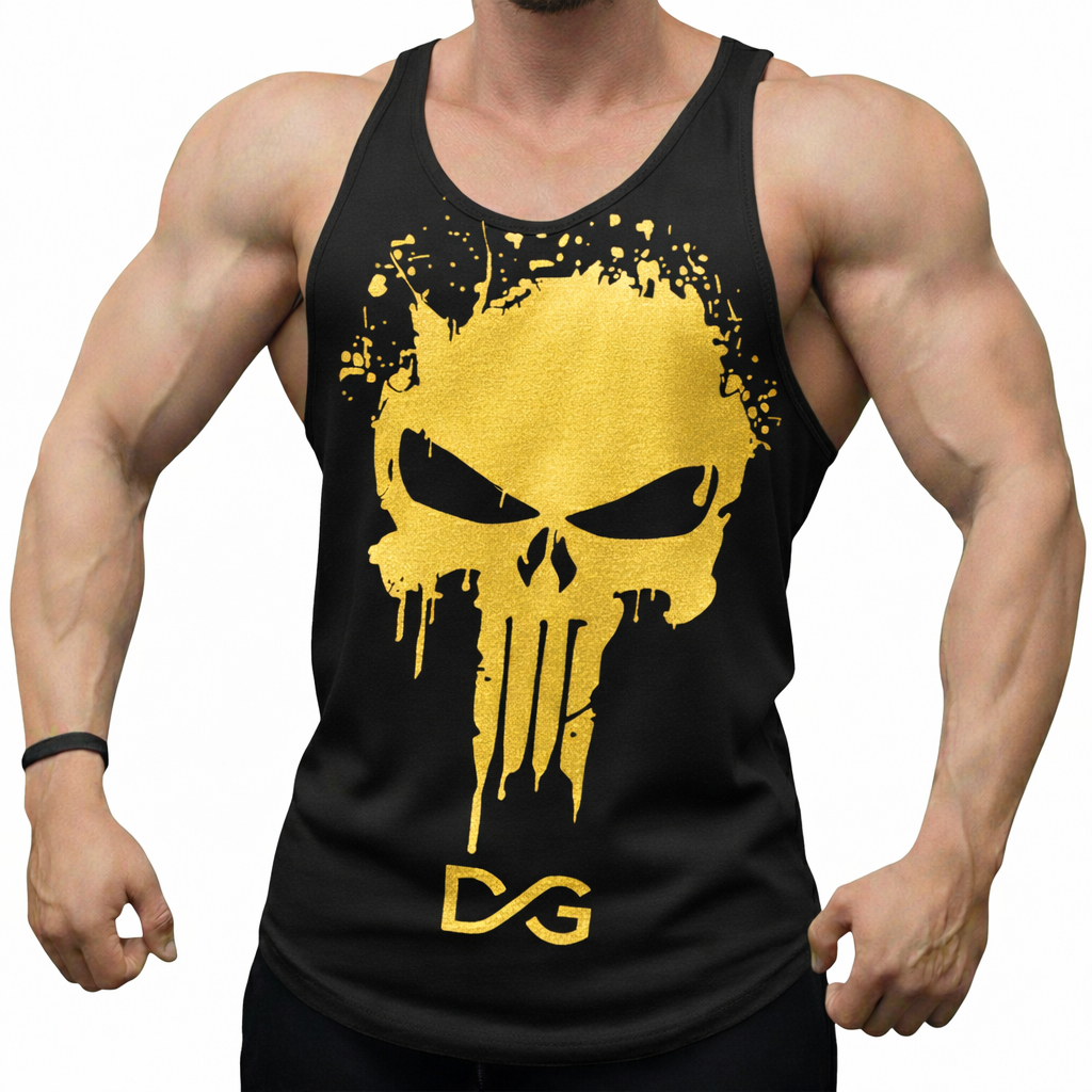 Regata Preta masculina Longline Academia Fitness Treino Musculação  Esportiva Justiceiro  Dry fit UV