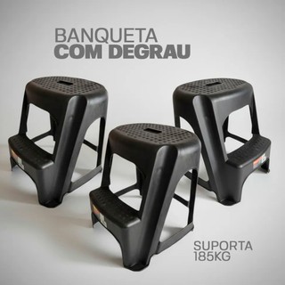 até 3 Bancos Escada REFORÇADA de Plástico Multiuso Preto Banqueta escada para apartamento casa