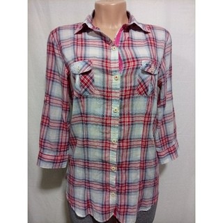 BLUSA CAMISA XADREZ FEMININA MANGA 3/4 ,COM BOLSOS Tecido bem Levinho