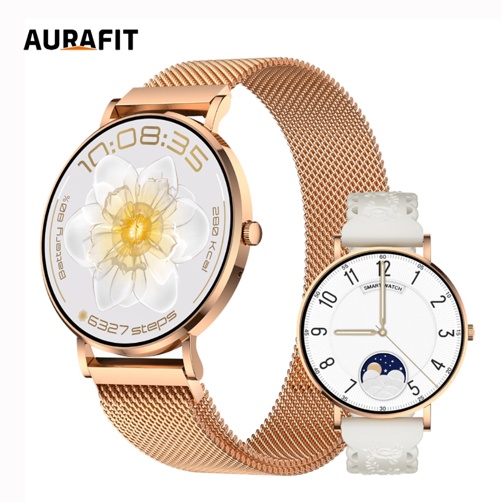 Smartwatch AURAFIT ELLA3/AM28: Tela AMOLED Resistente a Respingos Monitoramento da Saúde Feminina
