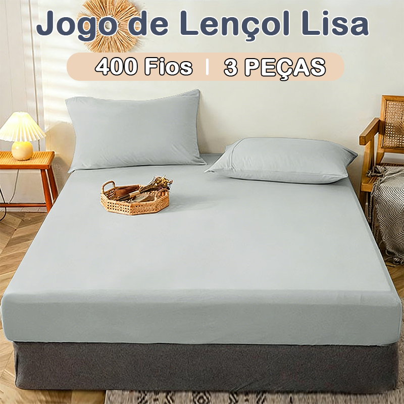 Jogo de Lençol 400 Fios Micropercal Premium 03 Peças com Elástico Cama Solteiro Casal Queen King Toque Macio
