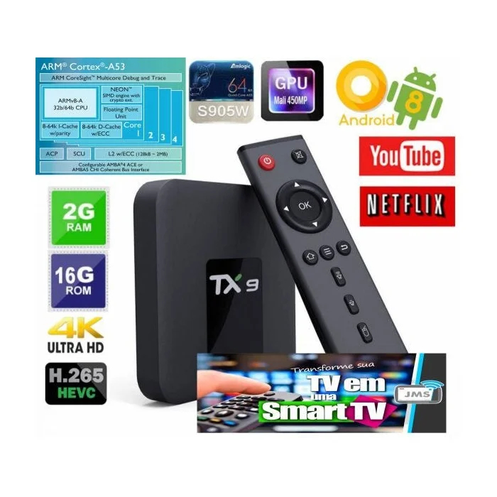 Streaming Player Box Tx9 Padrão 128Gb 8Gb Original Transformar TV Em Smart (Configuração Original - P Preto